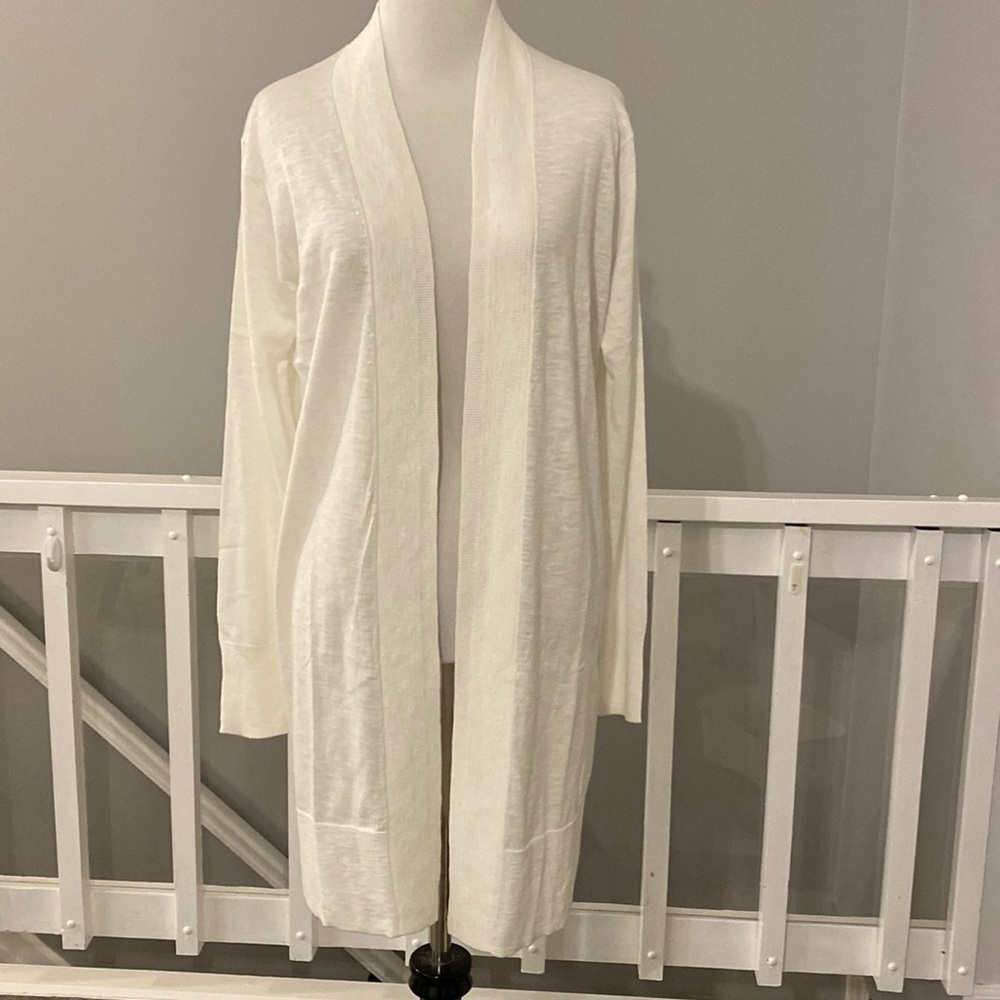 NWT Banana Republic Open Front Long White Lightweight Cardigan
